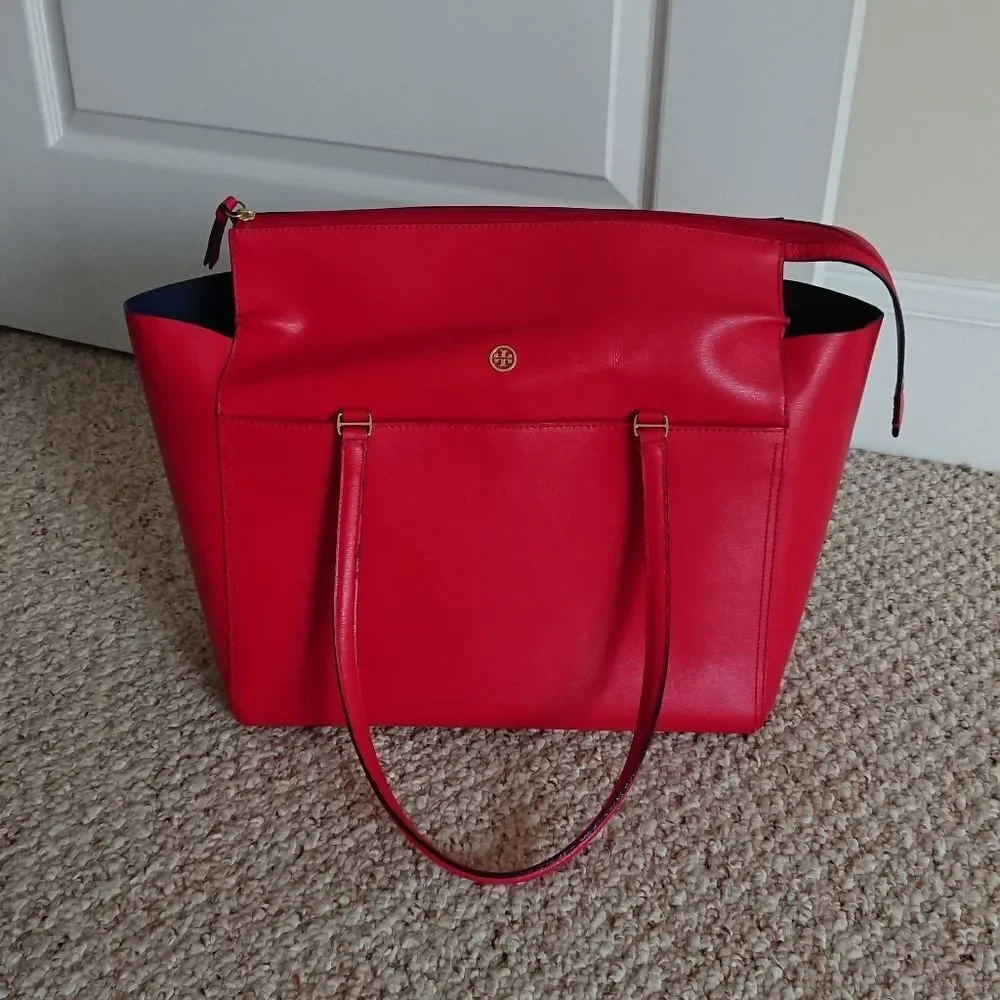 Tory Burch Parker Tote Top Zip Handbag Satchel Red Ginger